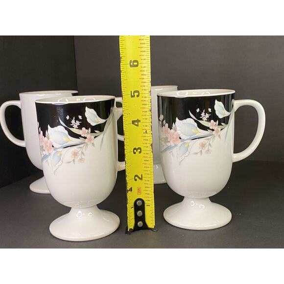 Black Rhapsody Fine China Set of Four Pedestal Cups Mugs Coffee Tea JAPAN VTG - Picture 5 of 5